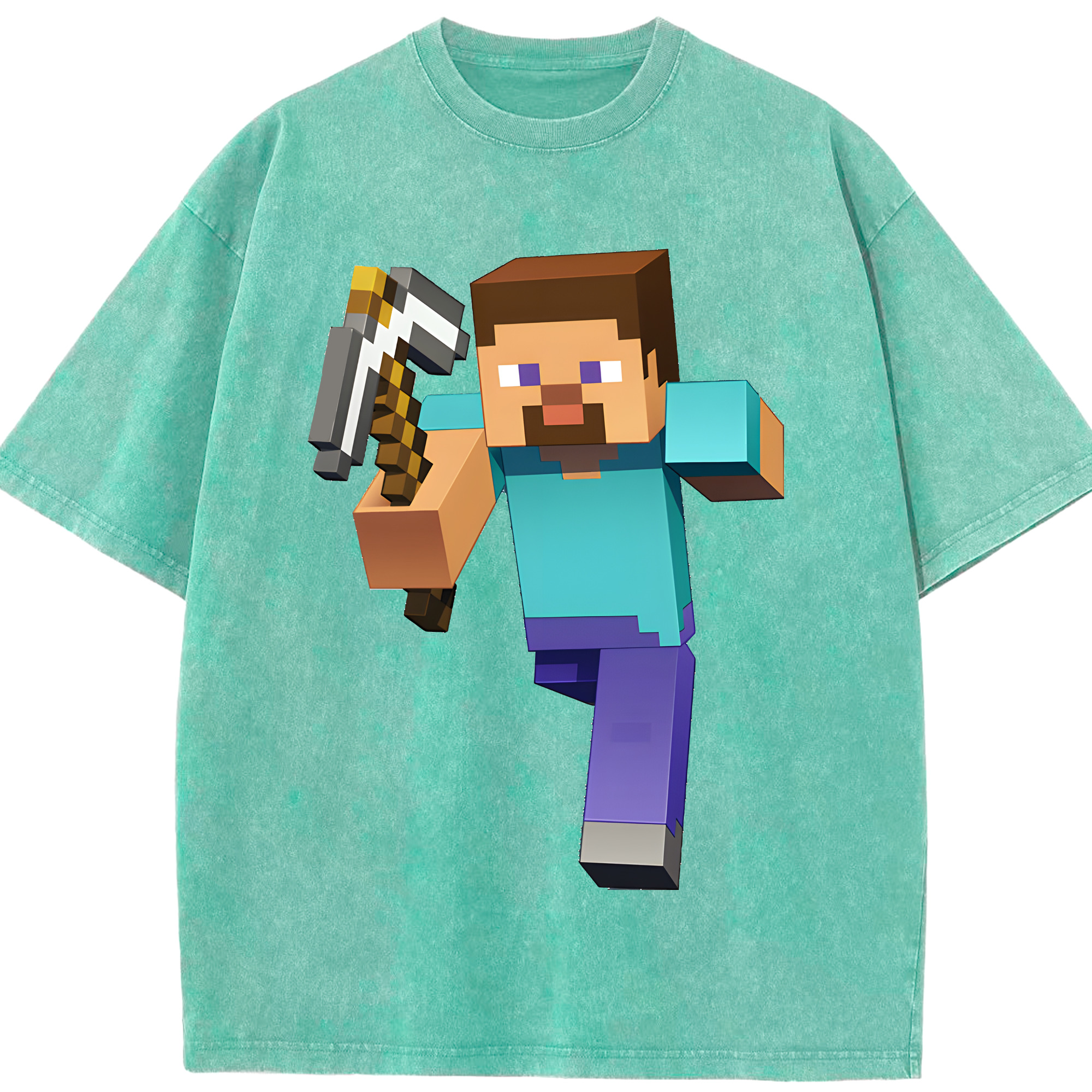 （画像用） マインクラフト ブロックの世界 Minecraft MC Block world 綿100% ヴィンテージ風 半袖Tシャツ（フロントプリント）